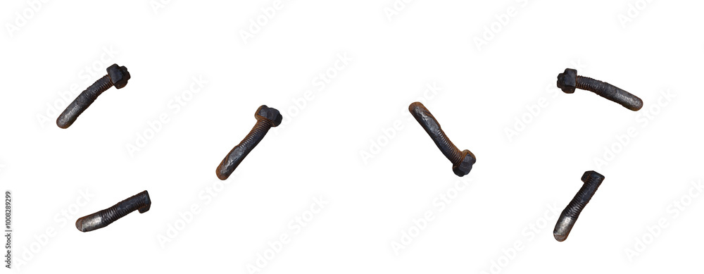 Bent old mounting screws. On isolated transparent background. Bent old mounting screws. On isolated transparent background.
