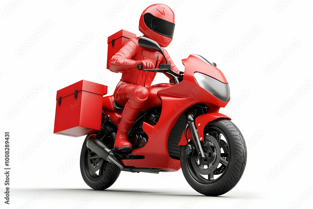 3D Illustration: Red Motorcycle Delivery with Rider 3D Illustration: Red Motorcycle Delivery with Rider