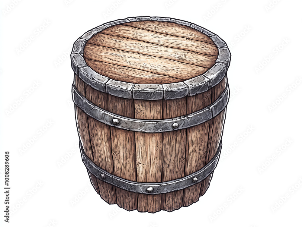 Obraz premium Vintage Wooden Barrel with Metal Bands: Rustic Design and Texture