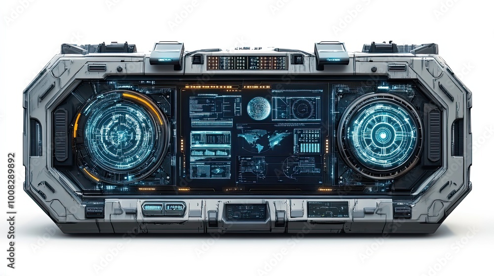 Obraz premium Futuristic Control Panel with Circular Displays and Digital Data