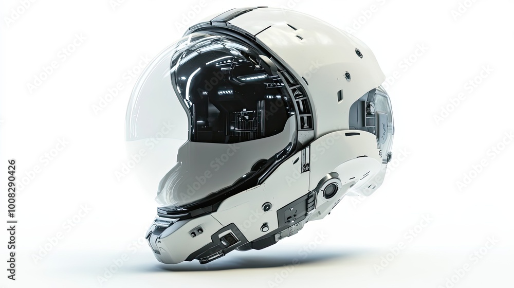 Fototapeta premium Futuristic White Helmet with Transparent Visor and Detailed Design