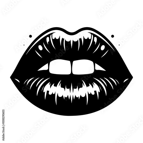 Woman. Illustration of a womans lips. Black and white silhouette of female lips. Lip enhancement. Icon for beauty salon, beauty procedures.