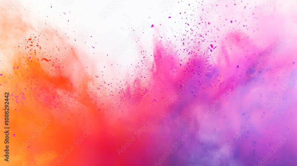 Obraz premium Happy Holi colorful background. Festival of colors, colorful rainbow holi paint color powder explosion isolated white wide panorama background 