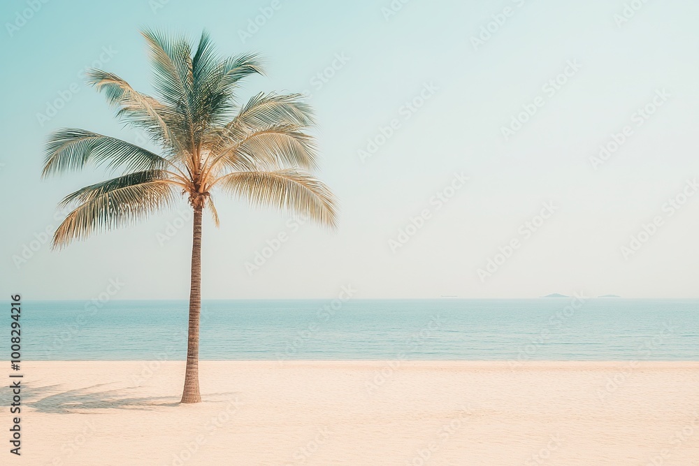 Obraz premium Serene Beach Scene with Turquoise Waters and Lush Greenery Under a Bright Blue Sky and Sunshine