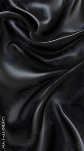 Smooth black satin fabric with elegant folds and texture.