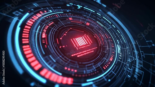 Wallpaper Mural A futuristic digital interface with red and blue lights shows a barcode in the center Torontodigital.ca