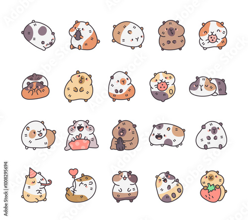 Funny guinea pig. Cute cartoon character. Vector drawing. Collection of design elements.