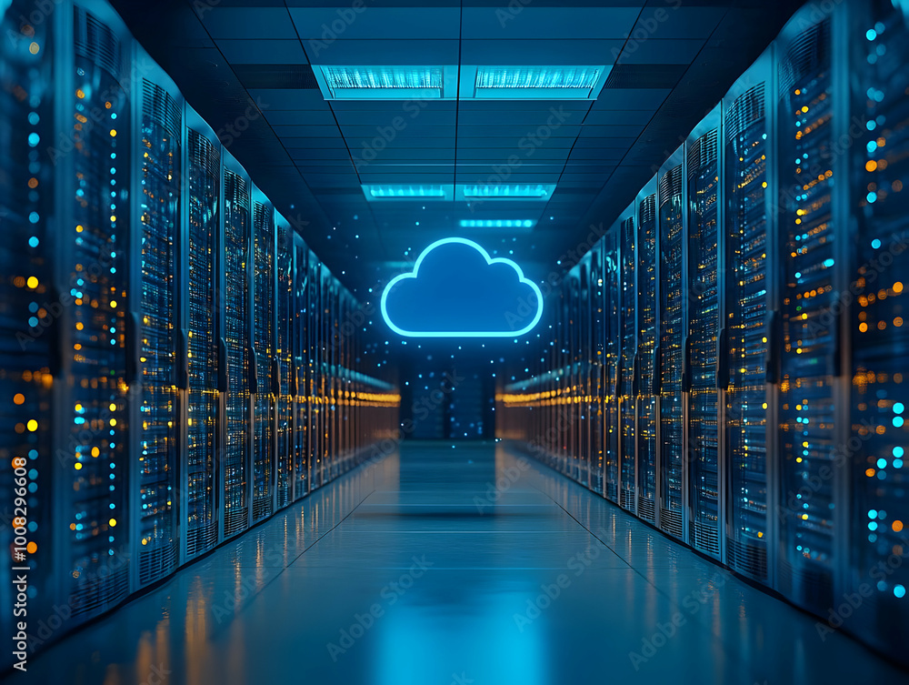 Cloud Computing Illustration: Server Room Data Center