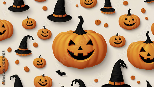 halloween seamless pattern with pumpkins photo