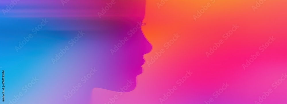 A silhouette against a colorful gradient background, blending hues of blue, pink, and orange, creating a dreamy and abstract effect. A silhouette against a colorful gradient background, blending hues of blue, pink, and orange, creating a dreamy and abstract effect.