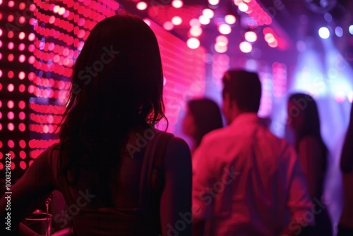 Vibrant Party Atmosphere with Colorful Lights and Blurred Crowd in Nightclub