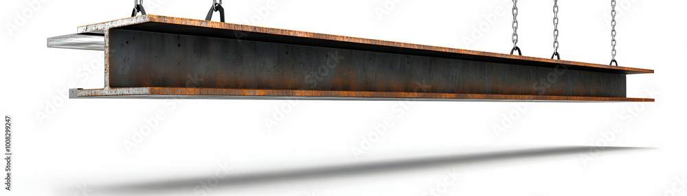 3D Render of Rusty Steel H-Beam Hanging from Chains 3D Render of Rusty Steel H-Beam Hanging from Chains