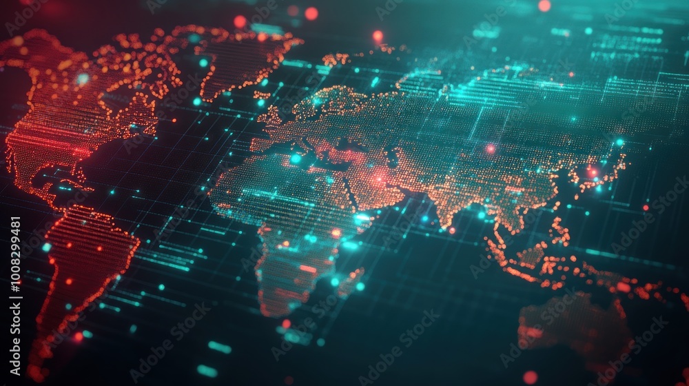 Fototapeta premium Abstract world map with digital network connections.