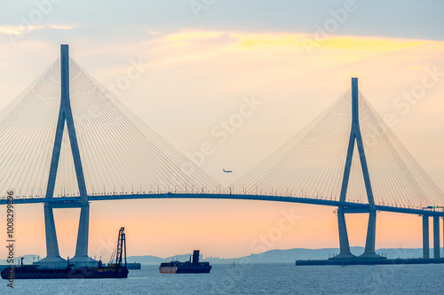 Incheon Bridge in South Korea Under the Sunset Glow, Incheon Grand Bridge