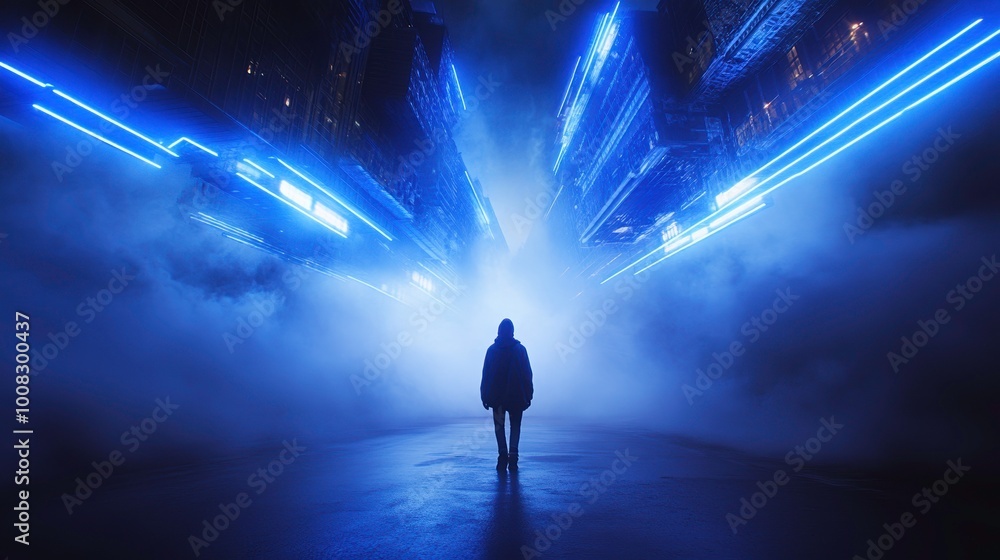 Abstract Cityscape with Neon Lights and Fog Abstract Cityscape with Neon Lights and Fog