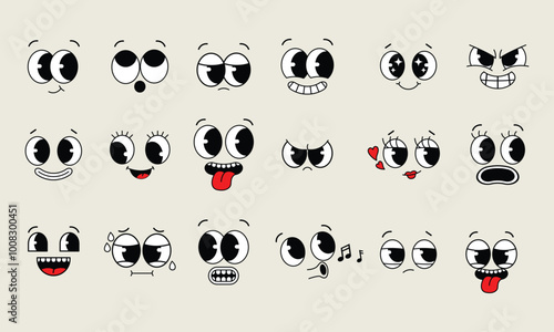 Funny retro 50s cartoon mascot characters funny faces collection