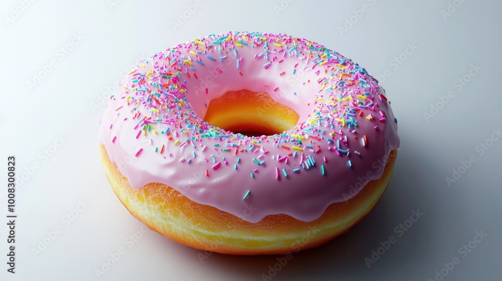 A colorful donut with pink icing and sprinkles, appealing for dessert lovers. A colorful donut with pink icing and sprinkles, appealing for dessert lovers.