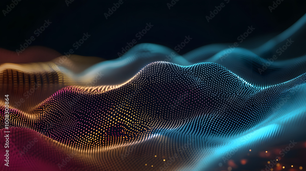 Futuristic background of points with a dynamic wave. Excellent data visualization. 3D rendering. Futuristic background of points with a dynamic wave. Excellent data visualization. 3D rendering.