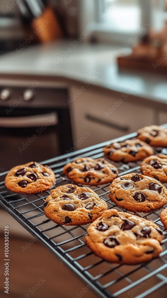 A delightful real-life photo for Bake Cookies Day, featuring an inviting kitchen scene with a batch of freshly baked cookies on a cooling rack, warm and ready to enjoy A delightful real-life photo for Bake Cookies Day, featuring an inviting kitchen scene with a batch of freshly baked cookies on a cooling rack, warm and ready to enjoy