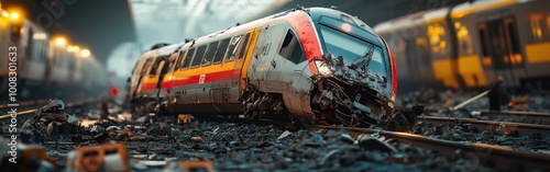 Nighttime Train Crash Debris After a Dramatic Collision