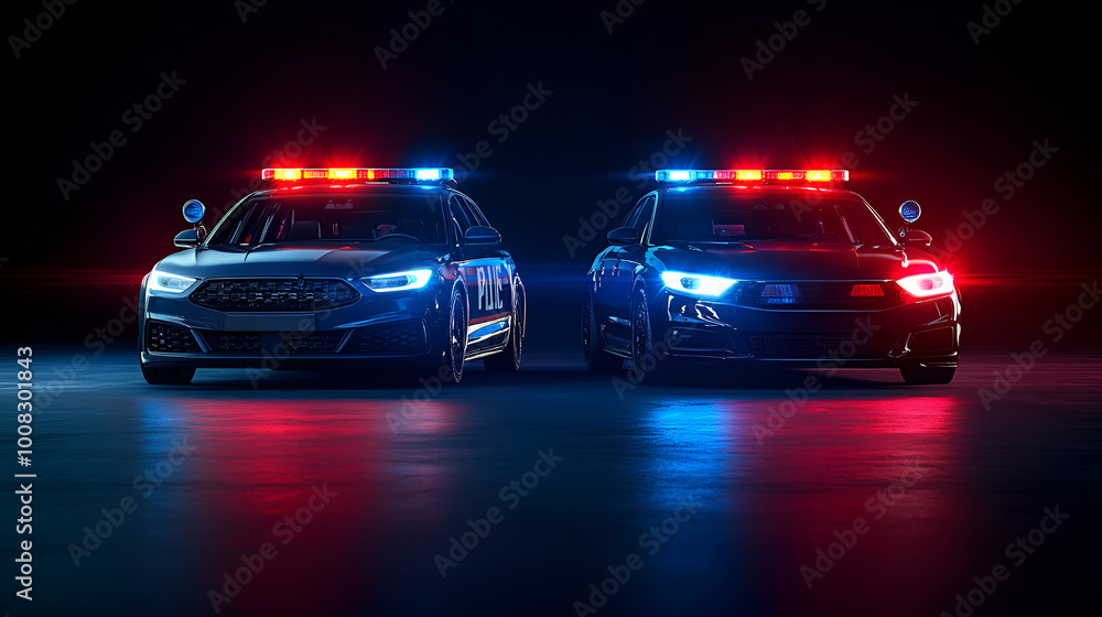 Realistic vector of blue and red flashing sirens in the dark, typically seen on police or emergency vehicles