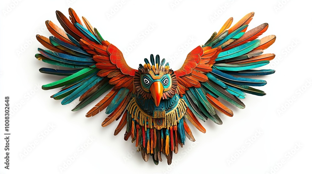 Fototapeta premium Colorful Bird of Feathers with Wings Spread Open