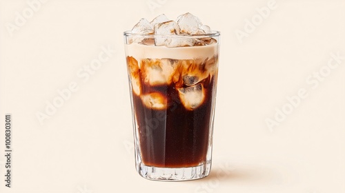 Iced Coffee Drink with Cream and Ice Cubes