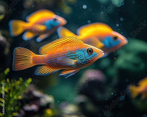 Vibrant Underwater Scene with Colorful Coral and a Majestic Grouper Fish Swimming Gracefully