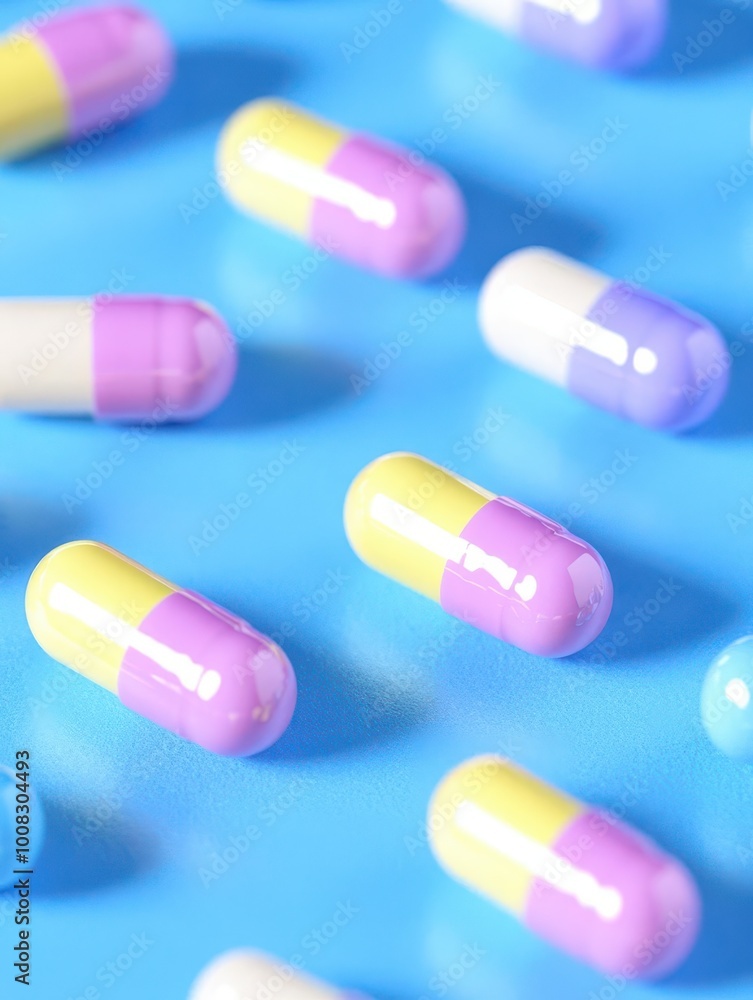 Probiotic capsules with natural ingredients flat design, top view, gut health theme, water color, Triadic color scheme Probiotic capsules with natural ingredients flat design, top view, gut health theme, water color, Triadic color scheme