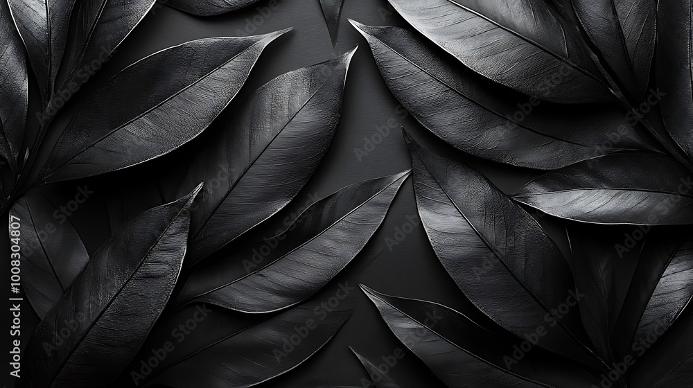Fototapeta premium Textures of abstract black leaves for tropical leaf background. Flat lay, dark nature concept