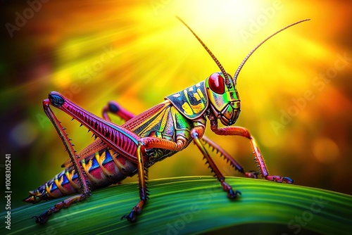 Wallpaper Mural Vivid Rainbow Grasshopper Perched on Leaf in Natureâ€™s Colorful Display of Insects and Flora Torontodigital.ca
