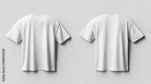 T-shirt mockup. White blank t-shirt front and back views. male clothes wearing clear attractive apparel tshirt models template | Generative AI 