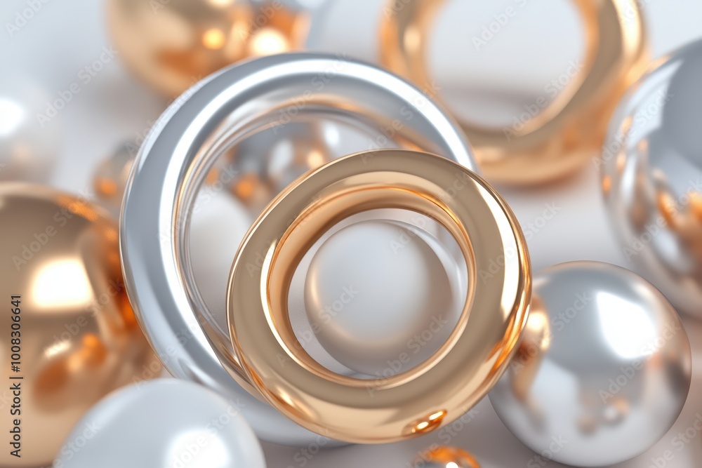 Shiny metallic spheres rings on white background Shiny metallic spheres rings on white background