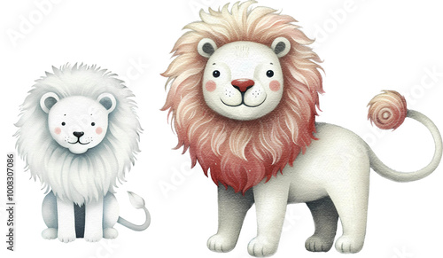 Lion watercolor painting cutout png clip art transparent background photo