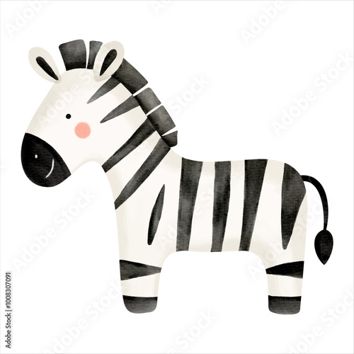 Cute watercolor zebra. Illustration of hand drawn zebra. Wild jungle safari animals.
