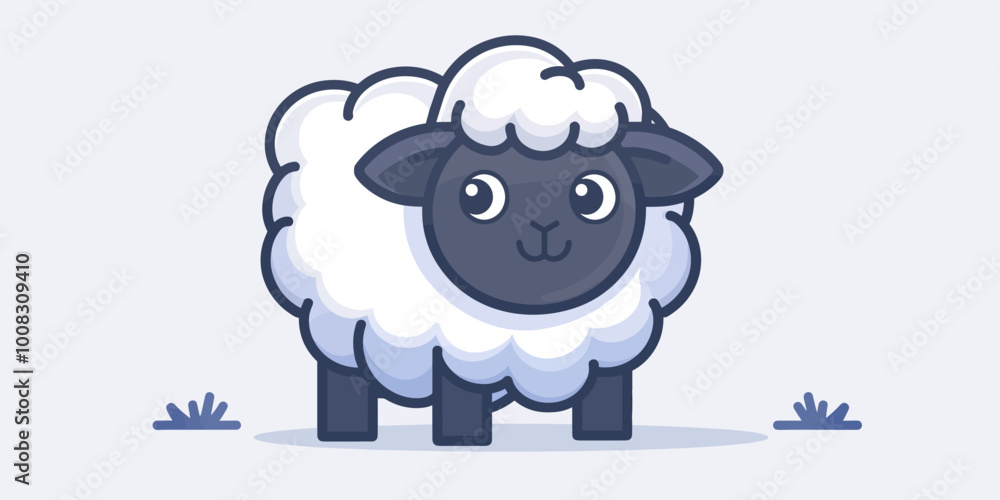 A cartoon sheep with a black face and white body. The sheep is smiling and looking at the camera A cartoon sheep with a black face and white body. The sheep is smiling and looking at the camera