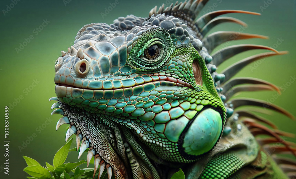 Leguan Portrait in natürlicher Umgebung, grün, close-up und copy space Leguan Portrait in natürlicher Umgebung, grün, close-up und copy space