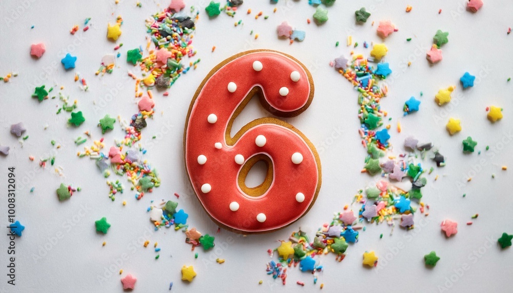 Decorated cookie, number 6, image for birthday or anniversary celebration Decorated cookie, number 6, image for birthday or anniversary celebration