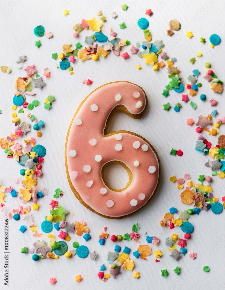 Decorated cookie, number 6, image for birthday or anniversary celebration Decorated cookie, number 6, image for birthday or anniversary celebration