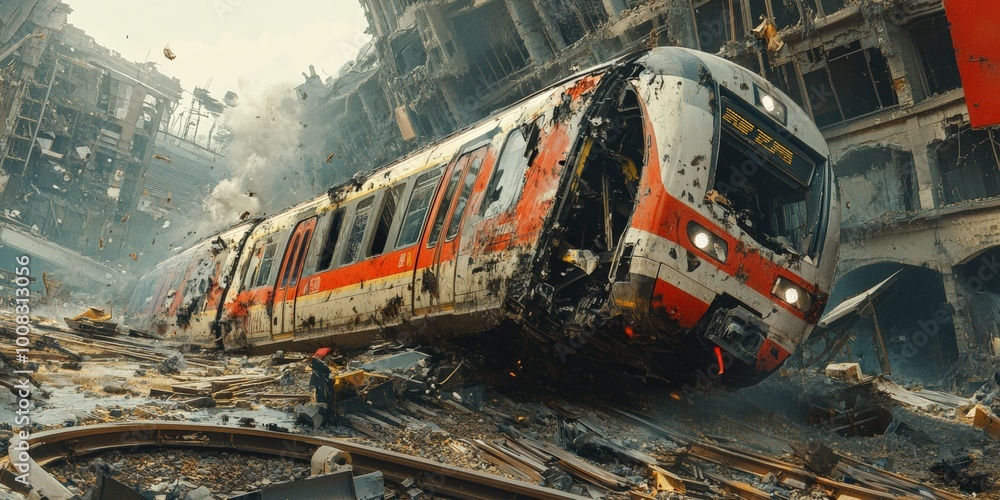 Nighttime Train Crash Debris After a Dramatic Collision Nighttime Train Crash Debris After a Dramatic Collision