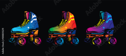 Retro roller skates. Original vector illustration in vintage style. T-shirt design.