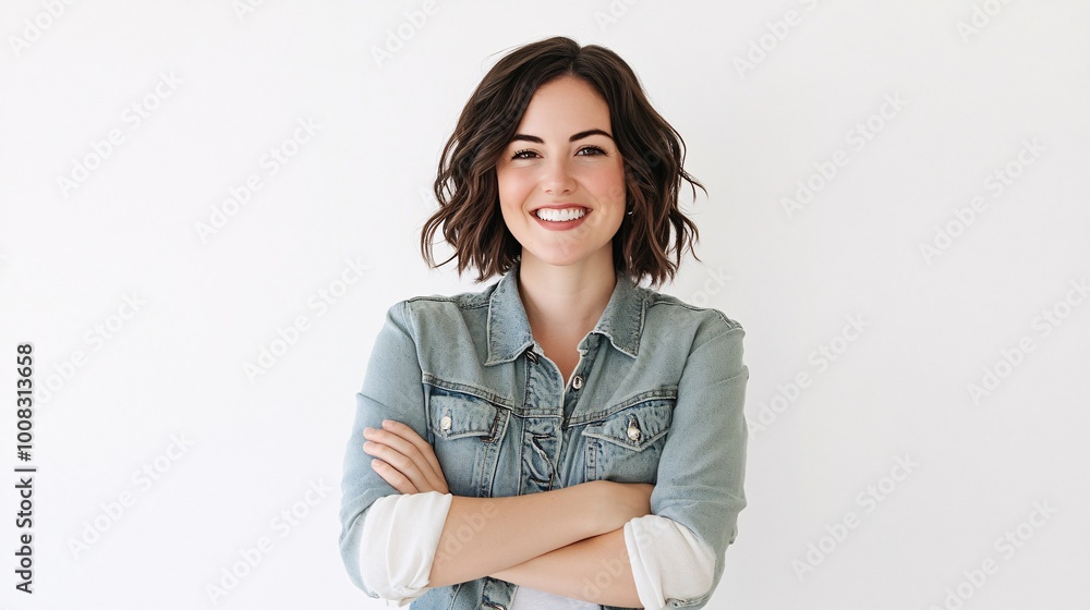 Smiling woman with crossed arms, white background Smiling woman with crossed arms, white background