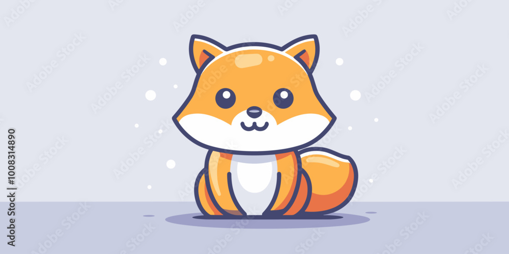 Fototapeta premium A cute cartoon fox is sitting on the ground with its mouth open. The fox is smiling and he is happy