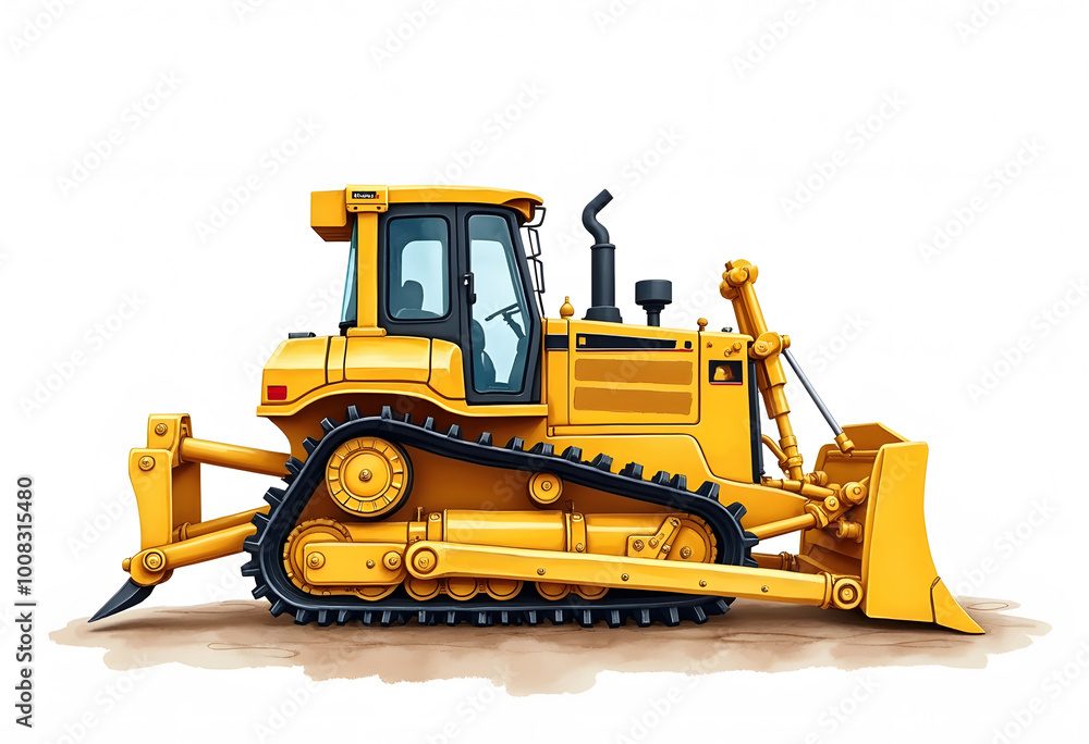 Tracked Dozer heavy construction machinery 3D rendering on white background
