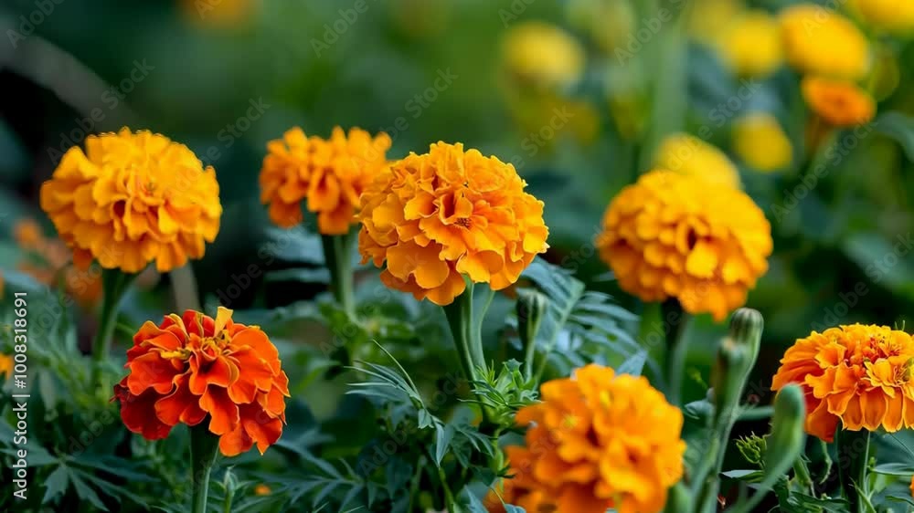 Vibrant orange marigold flowers in a lush green garden setting captured in high definition, 4k footage Vibrant orange marigold flowers in a lush green garden setting captured in high definition, 4k footage