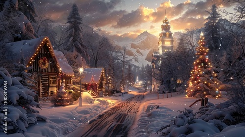Cozy Snow-Covered Cabin Illuminated by Warm Lights in a Winter Wonderland