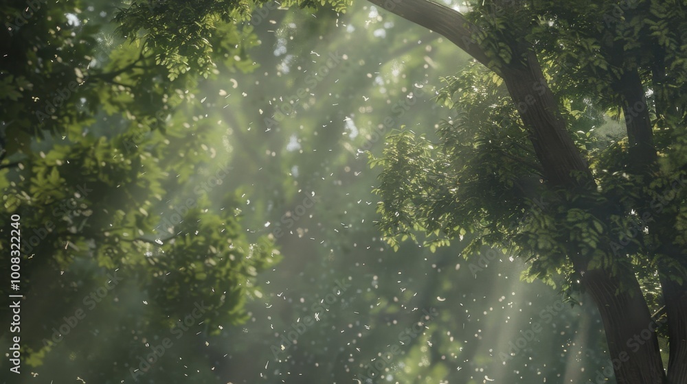 Sunlight Through Green Leaves in Forest Setting Sunlight Through Green Leaves in Forest Setting