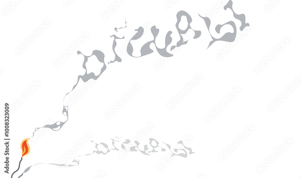 smoke fire wick with diwali inscription on white background, Happy Diwali, Clay Diya lamps lit, oil lamp diya Hindu festival of lights celebration. smoke fire wick with diwali inscription on white background, Happy Diwali, Clay Diya lamps lit, oil lamp diya Hindu festival of lights celebration.