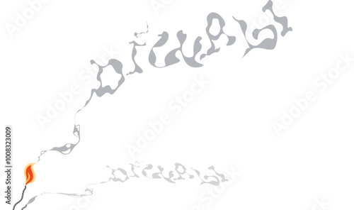 smoke fire wick with diwali inscription on white background, Happy Diwali, Clay Diya lamps lit, oil lamp diya Hindu festival of lights celebration.