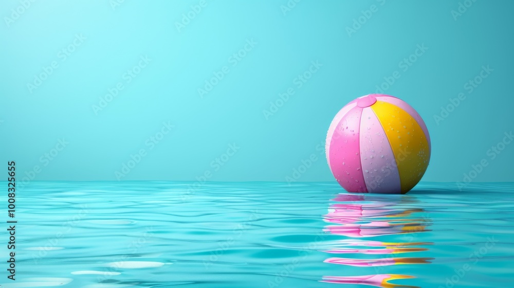 Summer holidays background with colorful beach ball floating on luxury swimming pool and copy space Summer holidays background with colorful beach ball floating on luxury swimming pool and copy space